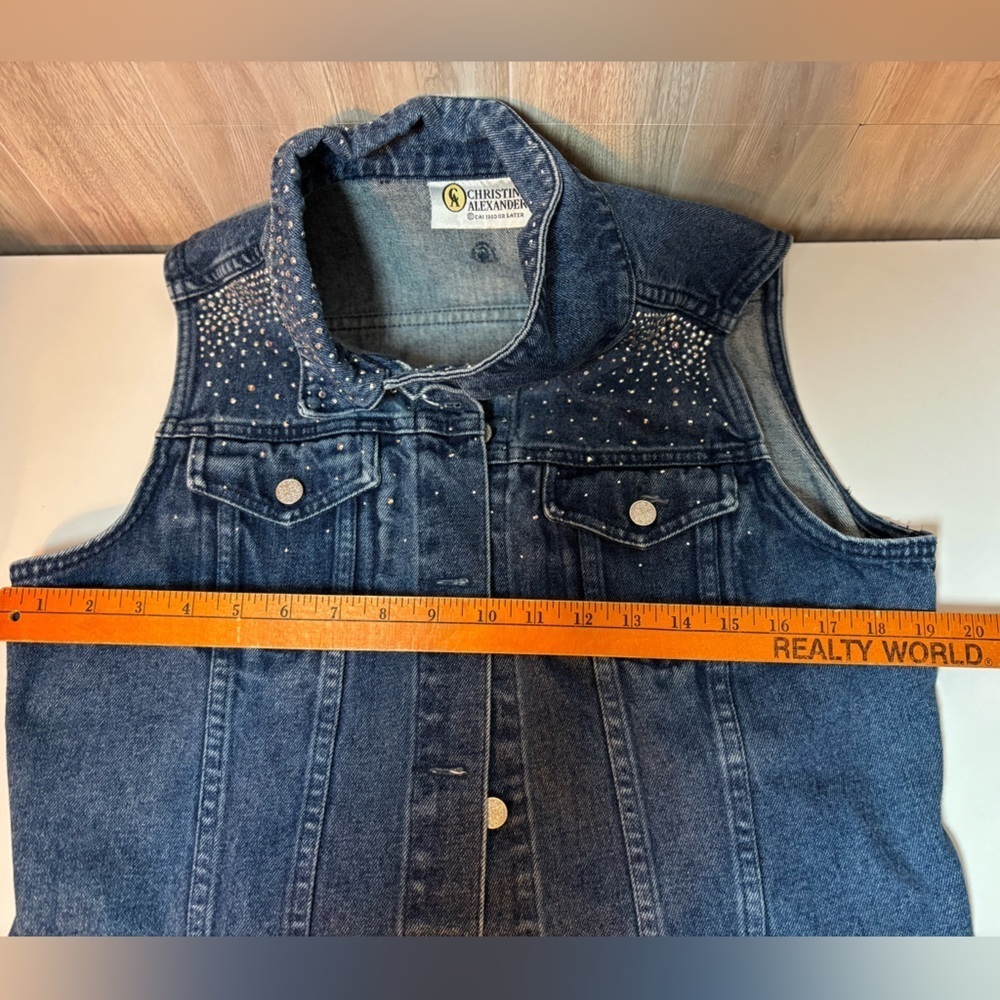 Christine Alexander Blue Denim Jean Vest Bling Swarovski Embellishment - Picture 6 of 7